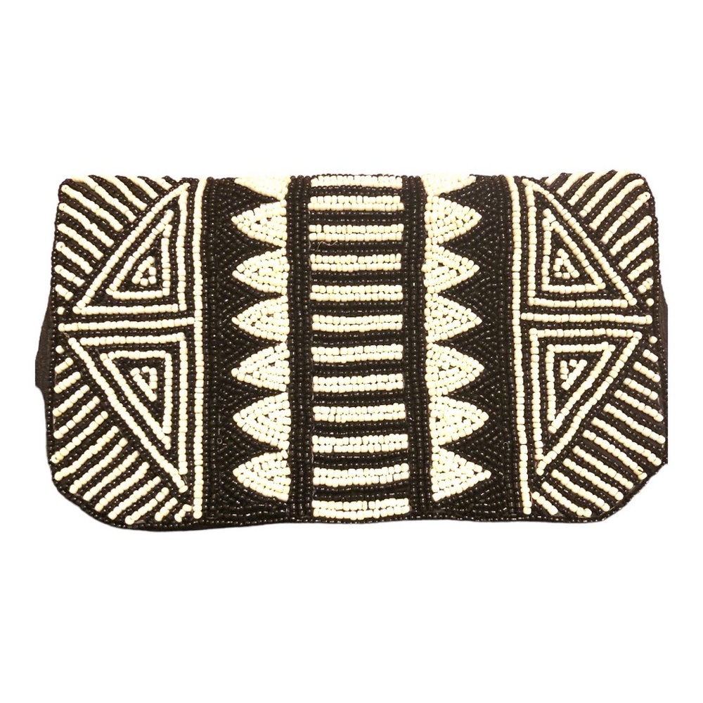 ST XAVIER Beaded  Clutch Purse Shoulder Bag Women's Black/White - Picture 4 of 7